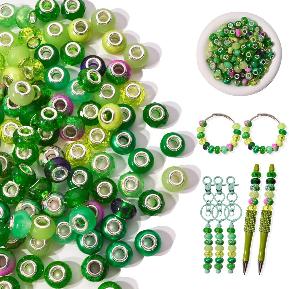 8156 220 Pcs Beads for Pens - European Craft Large Hole Beads - Green